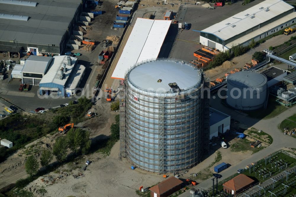 Potsdam from the bird's eye view: Construction site to build a new heat storage in Potsdam in Brandenburg