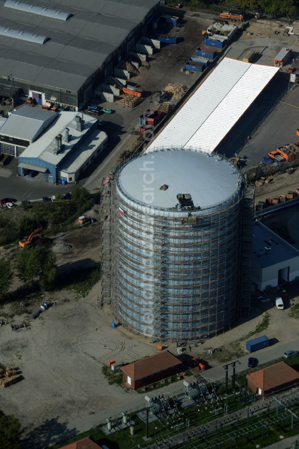 Aerial image Potsdam - Construction site to build a new heat storage in Potsdam in Brandenburg