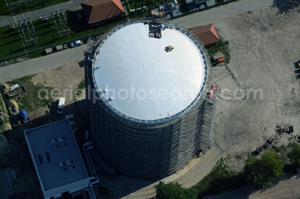 Potsdam from the bird's eye view: Construction site to build a new heat storage in Potsdam in Brandenburg