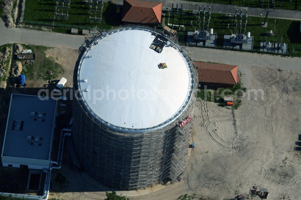 Aerial image Potsdam - Construction site to build a new heat storage in Potsdam in Brandenburg