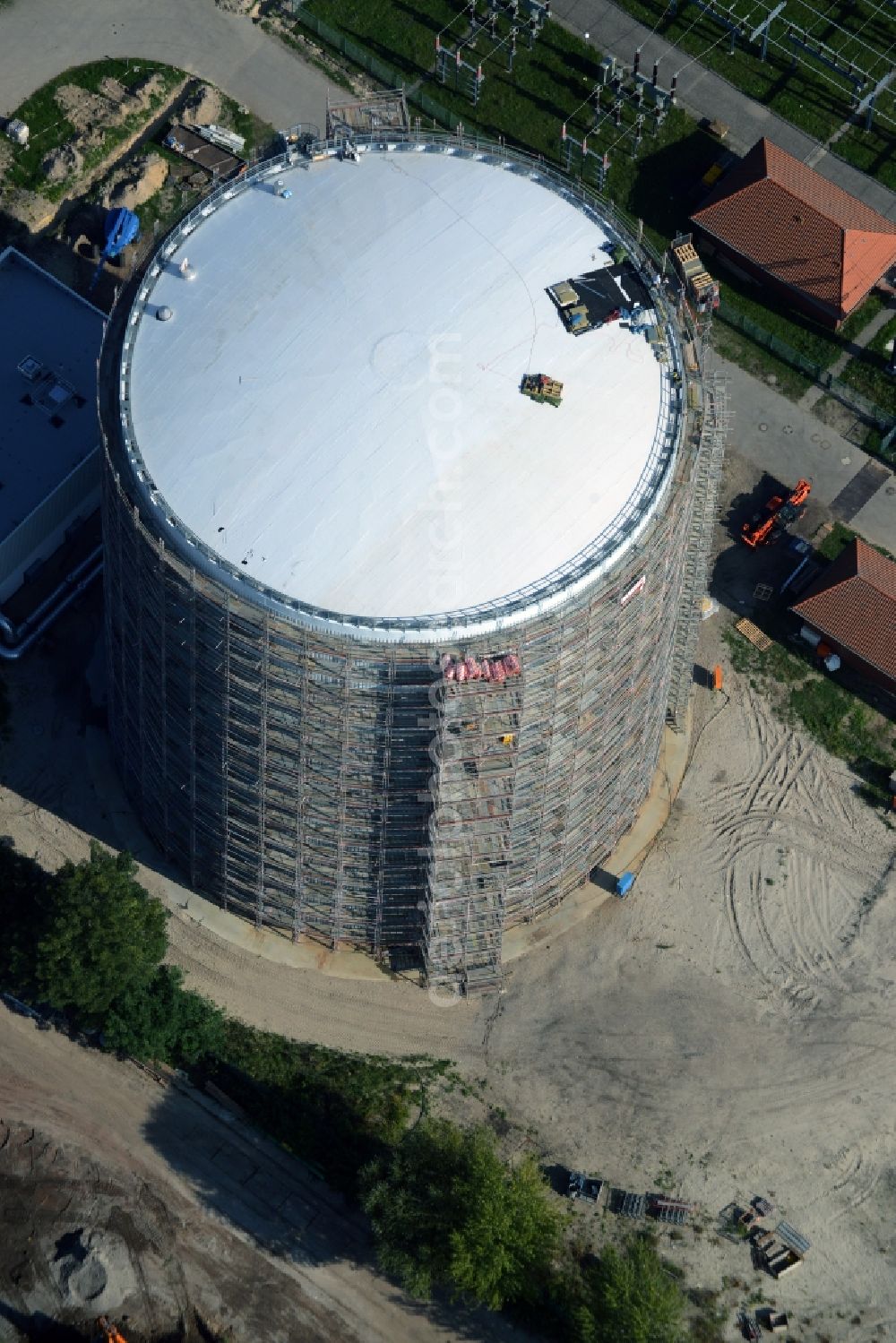 Aerial photograph Potsdam - Construction site to build a new heat storage in Potsdam in Brandenburg