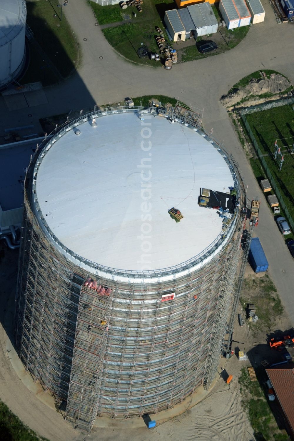 Potsdam from above - Construction site to build a new heat storage in Potsdam in Brandenburg