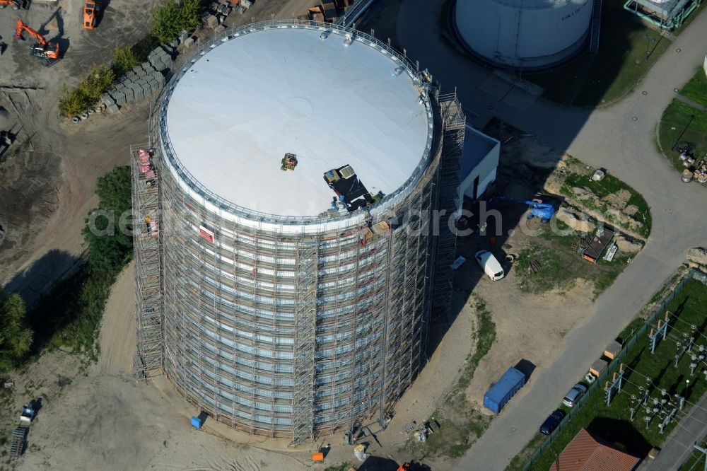 Potsdam from the bird's eye view: Construction site to build a new heat storage in Potsdam in Brandenburg