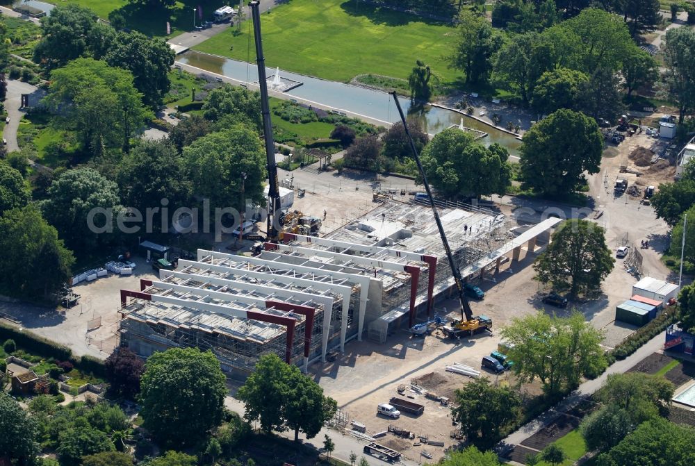 Erfurt from above - Construction site for the new building of Wuesten- and Urwaldhaus Danakil in egapark in the district Hochheim in Erfurt in the state Thuringia, Germany