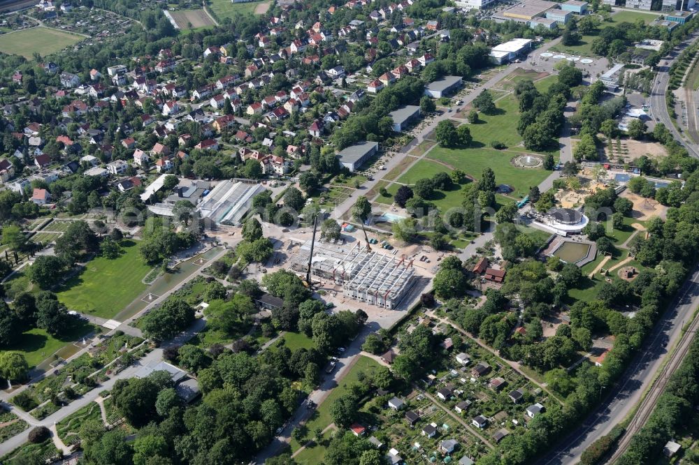 Aerial image Erfurt - Construction site for the new building of Wuesten- and Urwaldhaus Danakil in egapark in the district Hochheim in Erfurt in the state Thuringia, Germany