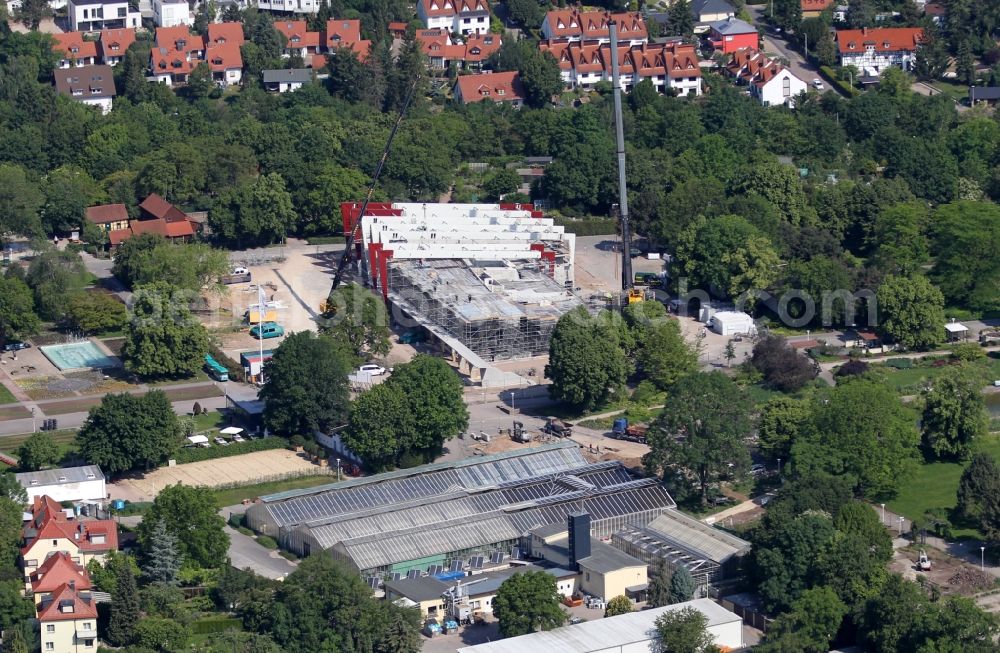 Erfurt from the bird's eye view: Construction site for the new building of Wuesten- and Urwaldhaus Danakil in egapark in the district Hochheim in Erfurt in the state Thuringia, Germany