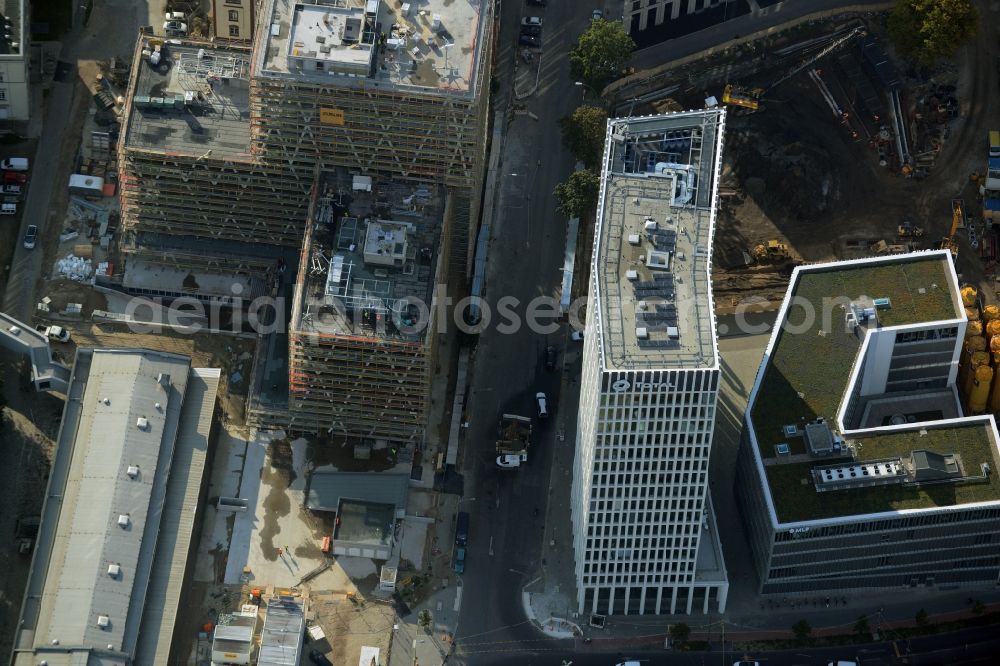 Aerial photograph Berlin - Construction site for the new building of the 50Hertz headquarters in Europacity on Heidestrasse in Berlin in Germany