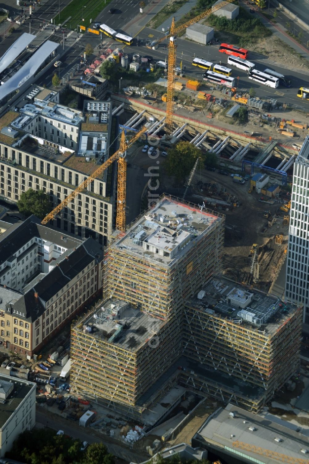 Berlin from above - Construction site for the new building of the 50Hertz headquarters in Europacity on Heidestrasse in Berlin in Germany