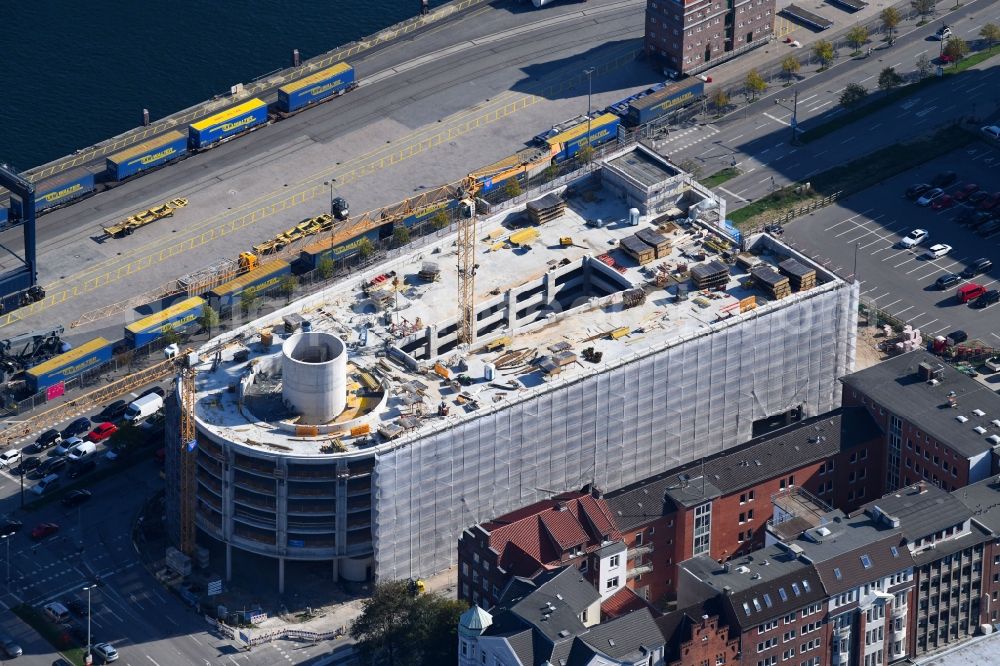 Kiel from above - Construction site for the new building of Zentralen Omnibusbahnhof on Kaistrasse in Kiel in the state Schleswig-Holstein, Germany