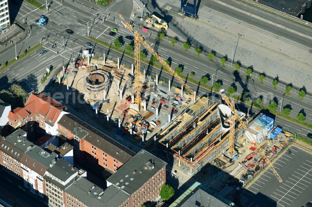 Aerial photograph Kiel - Construction site for the new building of Zentralen Omnibusbahnhof on Kaistrasse in Kiel in the state Schleswig-Holstein, Germany