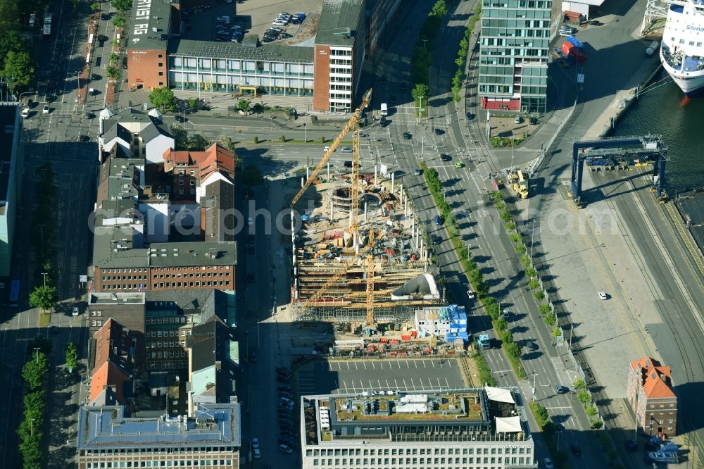 Kiel from the bird's eye view: Construction site for the new building of Zentralen Omnibusbahnhof on Kaistrasse in Kiel in the state Schleswig-Holstein, Germany