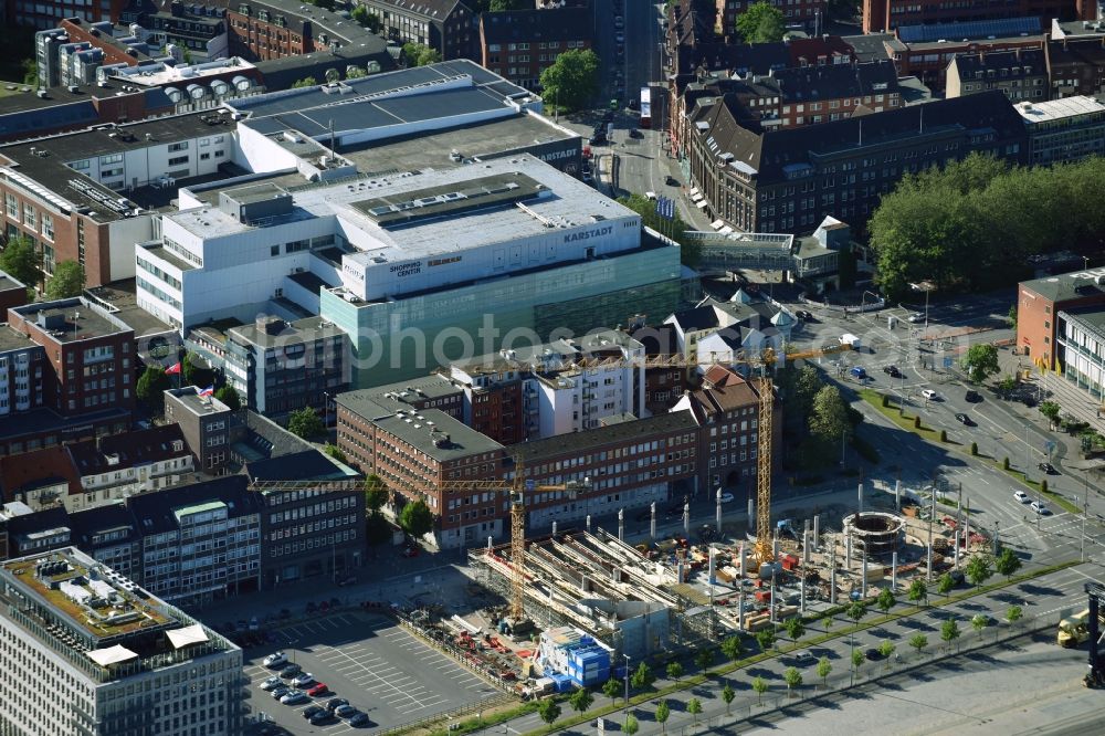 Aerial photograph Kiel - Construction site for the new building of Zentralen Omnibusbahnhof on Kaistrasse in Kiel in the state Schleswig-Holstein, Germany