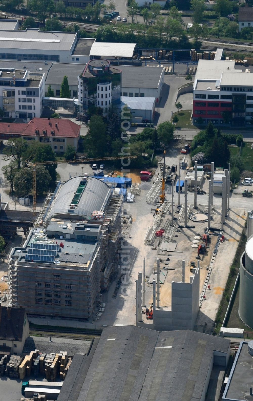 Aerial image Augsburg - Construction site for the construction of a center for the arts and creative industries in Augsburg in the federal state of Bavaria, Germany