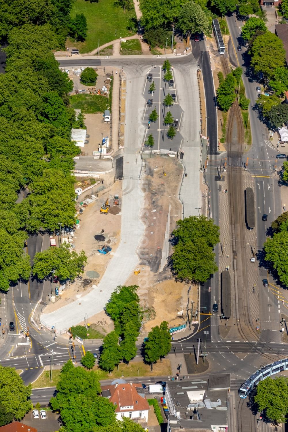 Aerial image Gelsenkirchen - New construction site central Bus Station for Public Transportation on Goldbergstrasse in the district Buer in Gelsenkirchen in the state North Rhine-Westphalia, Germany