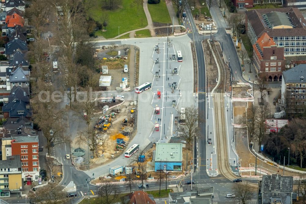 Aerial image Gelsenkirchen - New construction site central Bus Station for Public Transportation on Goldbergstrasse in the district Buer in Gelsenkirchen in the state North Rhine-Westphalia, Germany