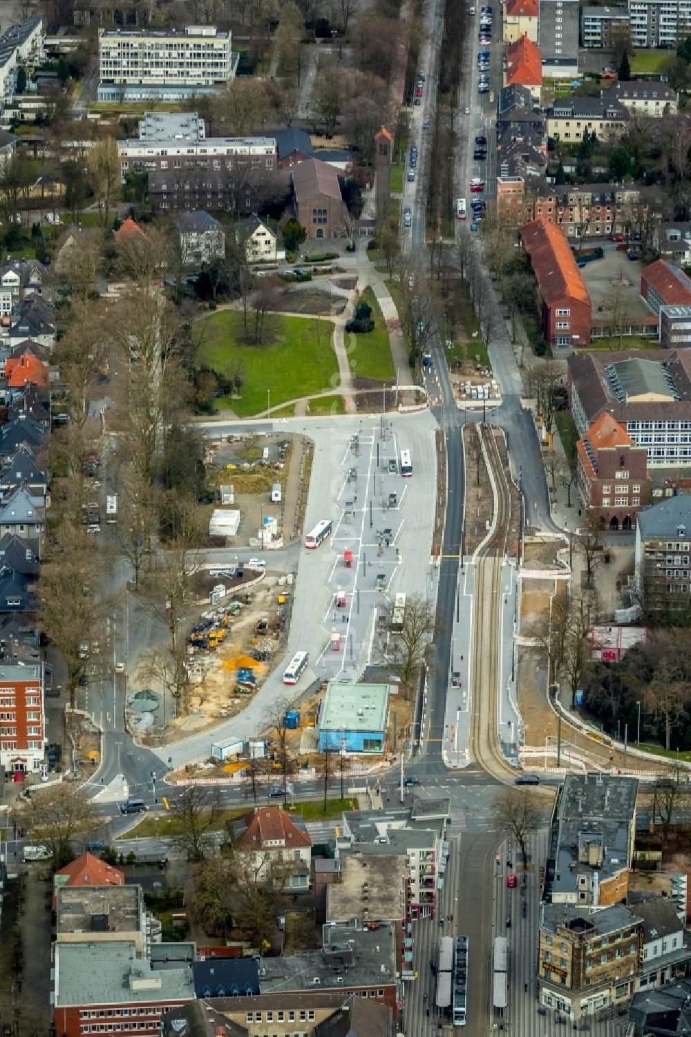 Aerial photograph Gelsenkirchen - New construction site central Bus Station for Public Transportation on Goldbergstrasse in the district Buer in Gelsenkirchen in the state North Rhine-Westphalia, Germany