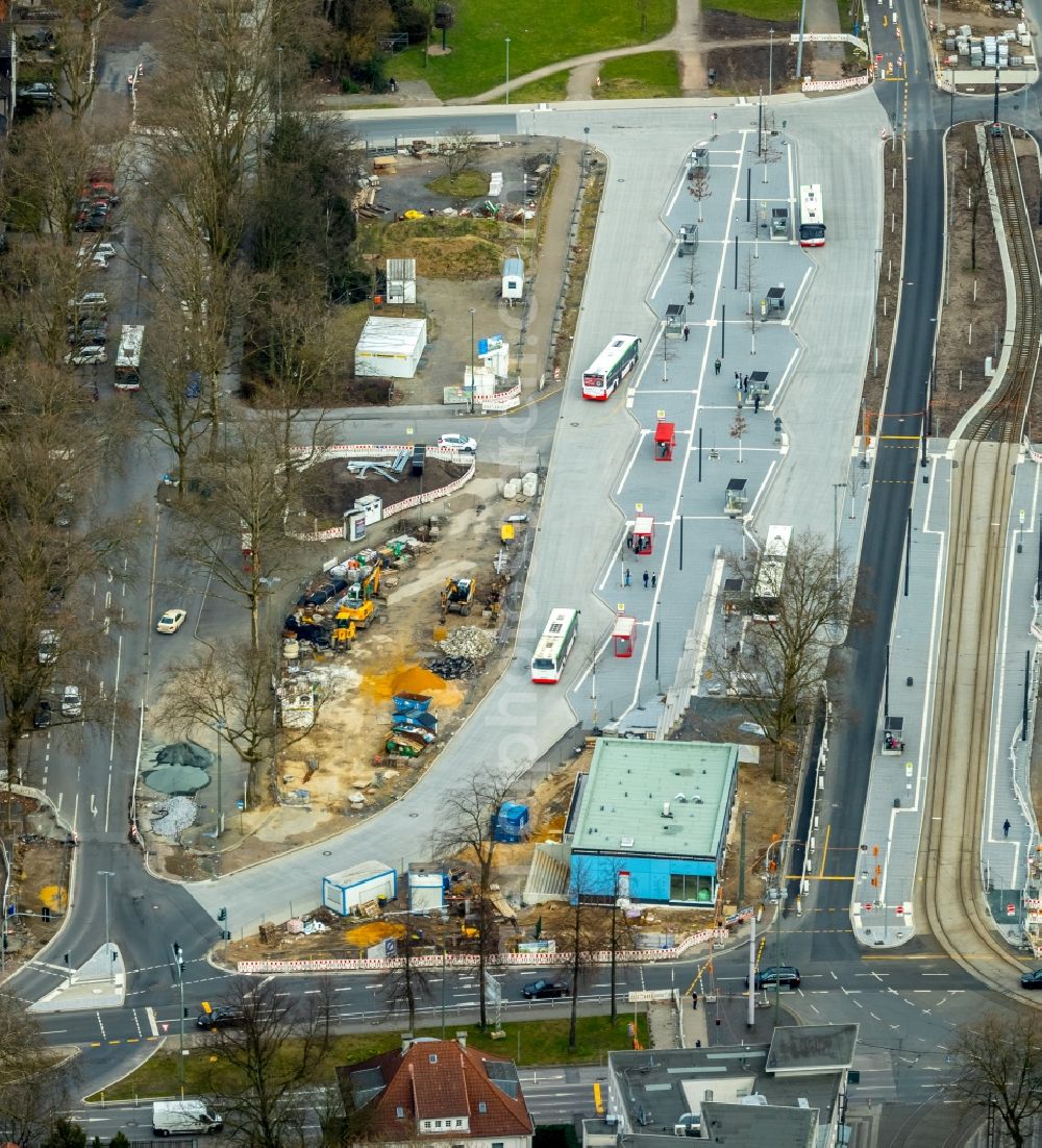 Gelsenkirchen from the bird's eye view: New construction site central Bus Station for Public Transportation on Goldbergstrasse in the district Buer in Gelsenkirchen in the state North Rhine-Westphalia, Germany