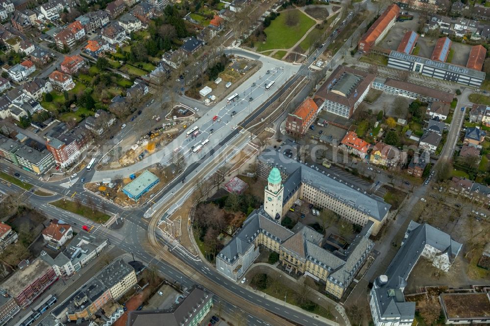 Aerial photograph Gelsenkirchen - New construction site central Bus Station for Public Transportation on Goldbergstrasse in the district Buer in Gelsenkirchen in the state North Rhine-Westphalia, Germany