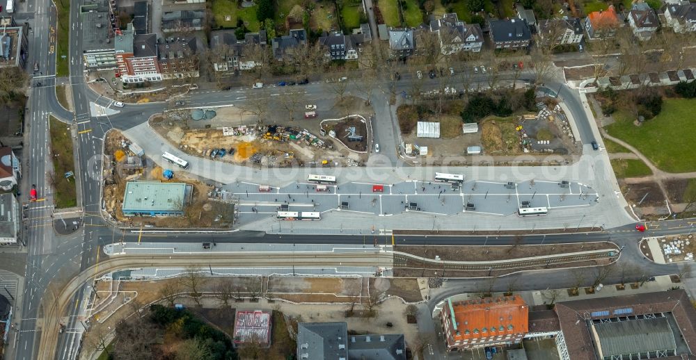 Gelsenkirchen from above - New construction site central Bus Station for Public Transportation on Goldbergstrasse in the district Buer in Gelsenkirchen in the state North Rhine-Westphalia, Germany