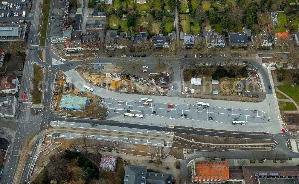 Gelsenkirchen from the bird's eye view: New construction site central Bus Station for Public Transportation on Goldbergstrasse in the district Buer in Gelsenkirchen in the state North Rhine-Westphalia, Germany