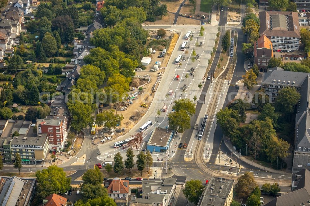 Gelsenkirchen from above - New construction site central Bus Station for Public Transportation on Goldbergstrasse in the district Buer in Gelsenkirchen in the state North Rhine-Westphalia, Germany