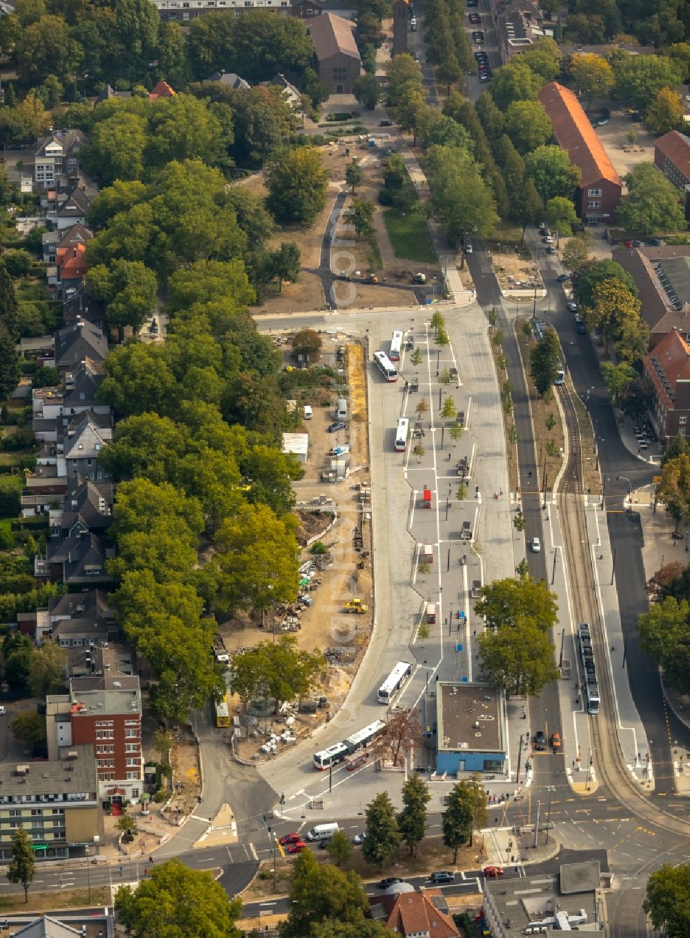 Aerial photograph Gelsenkirchen - New construction site central Bus Station for Public Transportation on Goldbergstrasse in the district Buer in Gelsenkirchen in the state North Rhine-Westphalia, Germany