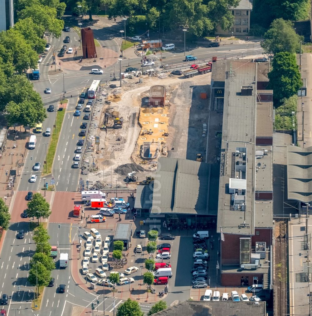 Aerial photograph Bochum - New construction site central Bus Station for Public Transportation on Central Station in Bochum in the state North Rhine-Westphalia, Germany