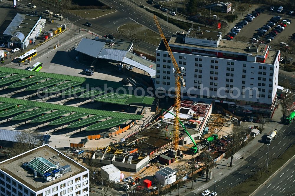 Berlin from above - New construction site central Bus Station for Public Transportation on Masurenallee in the district Westend in Berlin, Germany