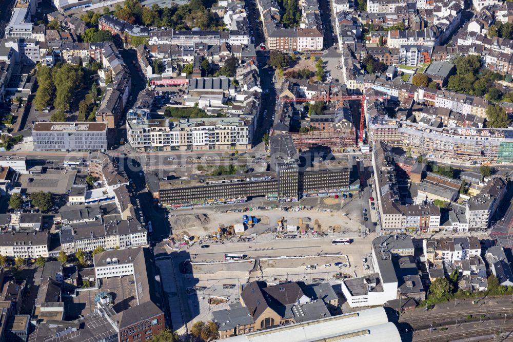 Aerial image Mönchengladbach - New construction site central Bus Station for Public Transportation on street Hindenburgstrasse - Europaplatz in the district Gladbach in Moenchengladbach in the state North Rhine-Westphalia, Germany