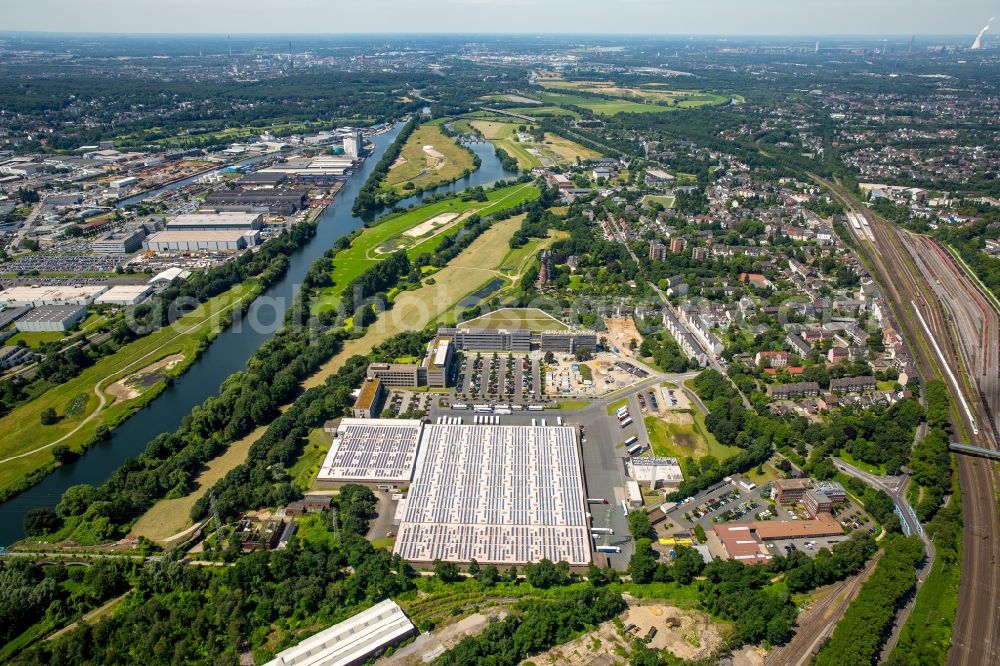 Mülheim an der Ruhr from above - Construction site for the extension building of the administrative offices of Aldi-Sued on Burgstrasse in the Styrum part of Muelheim on the Ruhr in the state of North Rhine-Westphalia