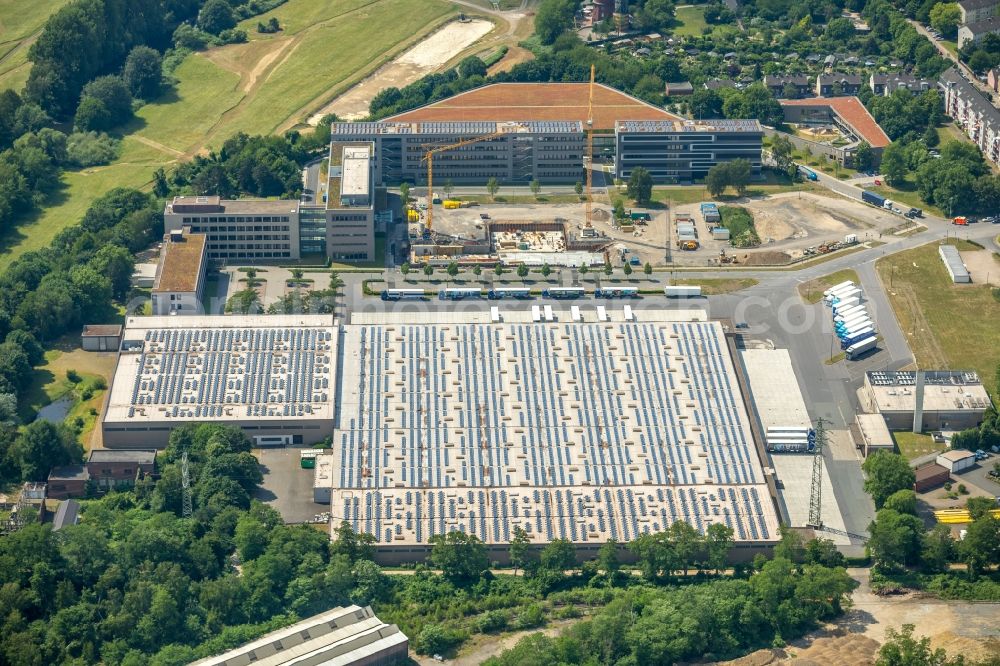 Aerial image Mülheim an der Ruhr - Construction site for the extension building of the administrative offices of Aldi-Sued on Burgstrasse in the Styrum part of Muelheim on the Ruhr in the state of North Rhine-Westphalia