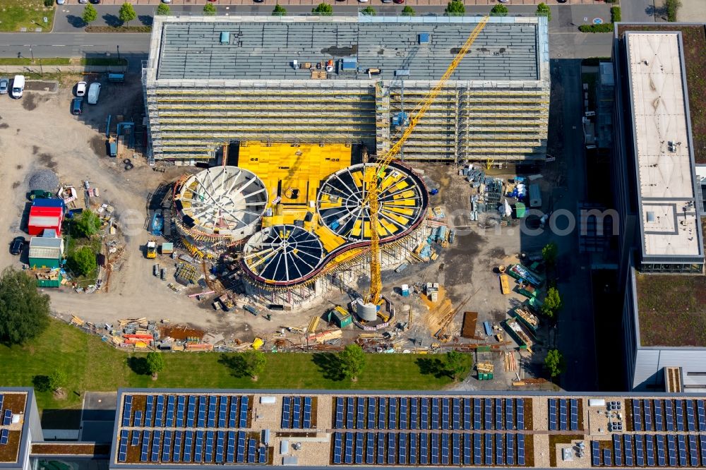 Aerial image Mülheim an der Ruhr - Construction site for the extension building of the administrative offices of Aldi-Sued on Burgstrasse in the Styrum part of Muelheim on the Ruhr in the state of North Rhine-Westphalia