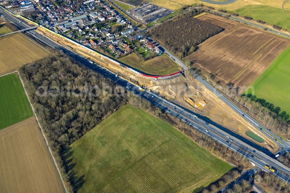 Aerial photograph Holzwickede - Construction site for the new building and extension of the road of B1 in Holzwickede at Ruhrgebiet in the state North Rhine-Westphalia, Germany