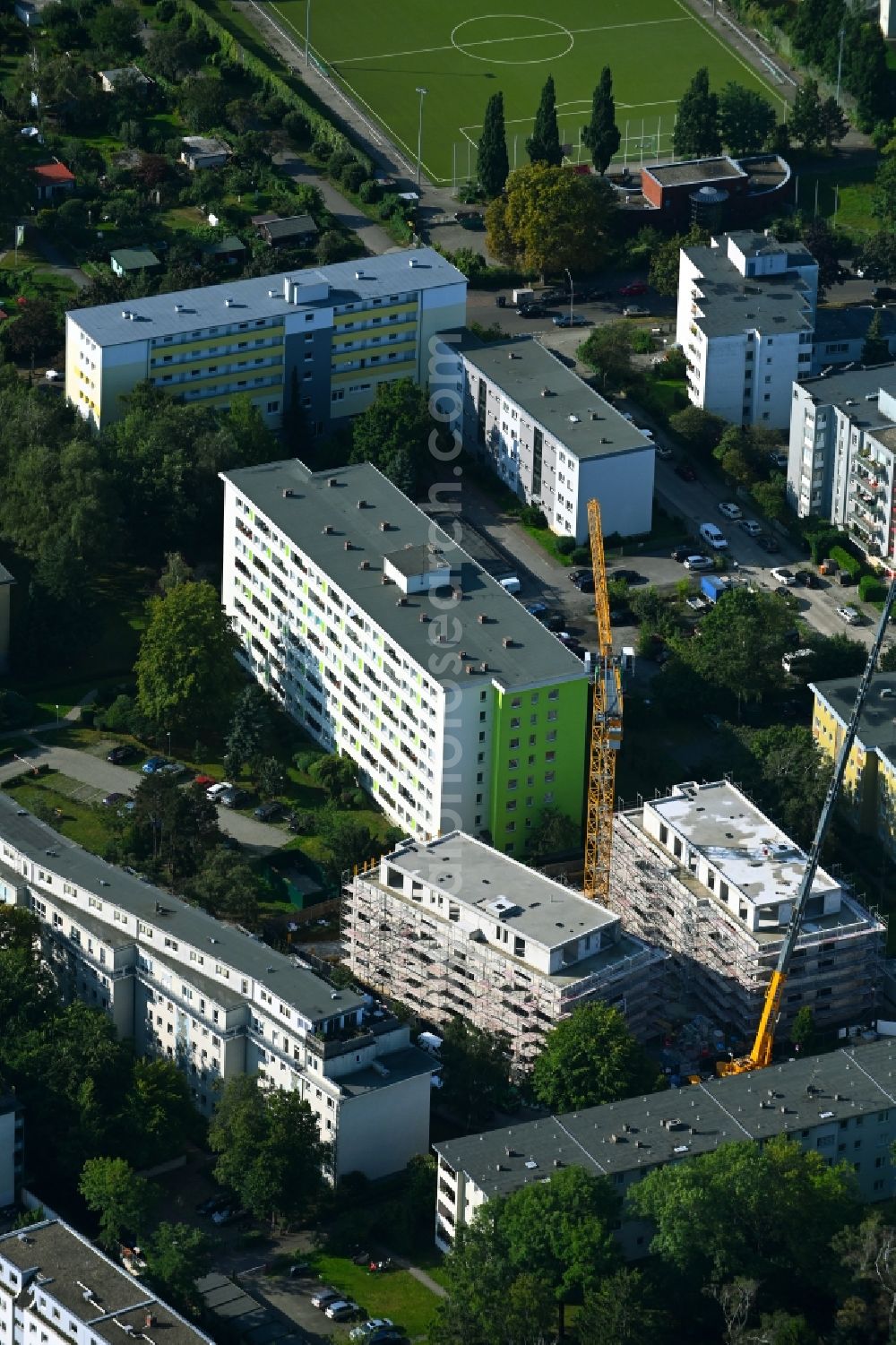 Berlin from above - Construction site for the new construction of two apartment buildings Duo Novo on Freibergstrasse in the Mariendorf district in Berlin, Germany