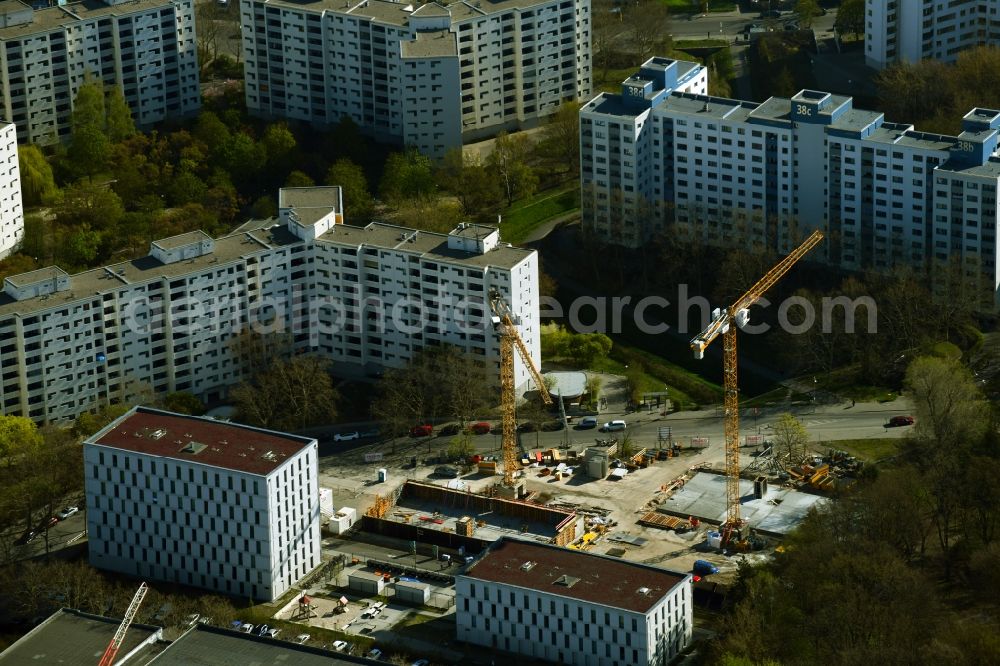 Aerial image Berlin - Construction site for the construction of two apartment buildings on Senftenberger Ring in the Maerkisches Viertel district in Berlin, Germany