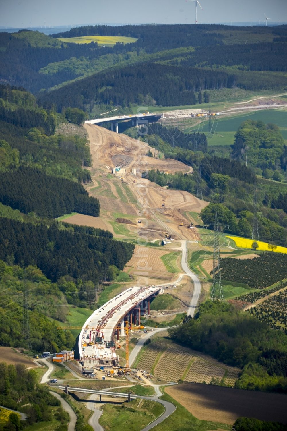 Aerial image Bestwig - Construction site for the new building of the A46 between Meschede and Bestwig Olsberg with bridges in the state North Rhine-Westphalia