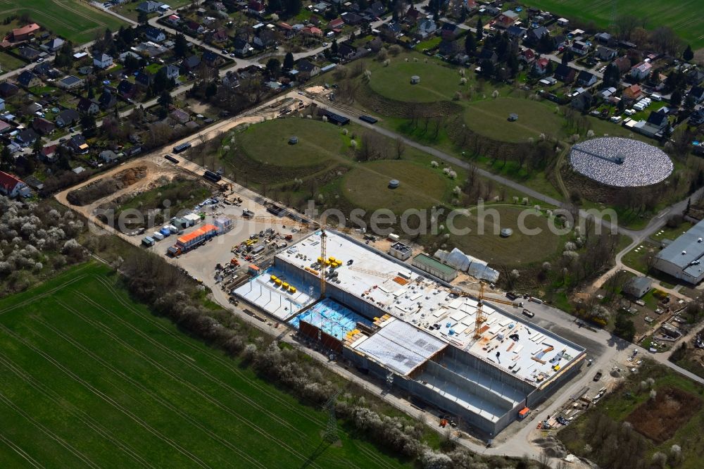 Lindenberg from the bird's eye view: Construction site for the new building pumping station in Lindenberg in the state Brandenburg, Germany