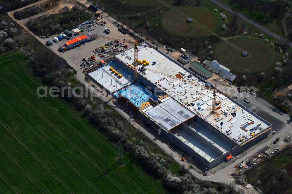 Aerial image Lindenberg - Construction site for the new building pumping station in Lindenberg in the state Brandenburg, Germany