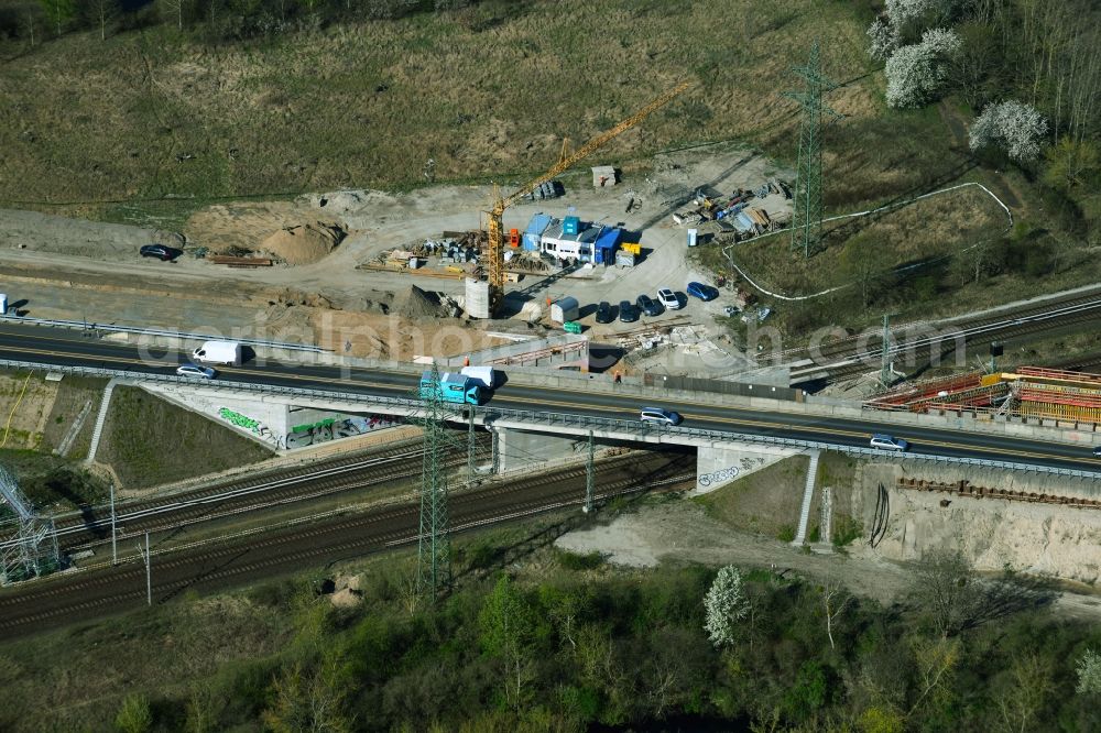 Berlin from above - Construction site for the rehabilitation and repair of the motorway bridge construction of outer ring railway bridge of BAB 114 in Berlin, Germany