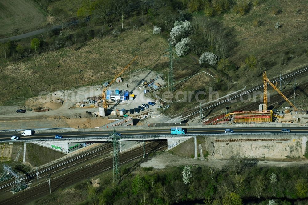 Berlin from the bird's eye view: Construction site for the rehabilitation and repair of the motorway bridge construction of outer ring railway bridge of BAB 114 in Berlin, Germany