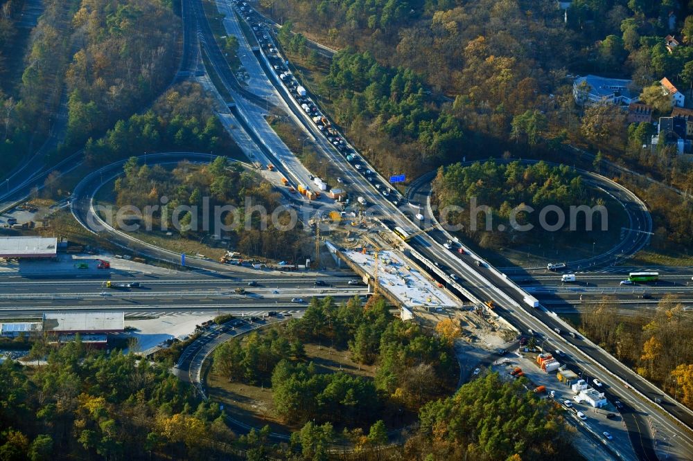 Berlin from the bird's eye view: Construction site for the rehabilitation and repair of the motorway bridge construction BAB A115 - B1 in the district Zehlendorf in Berlin, Germany