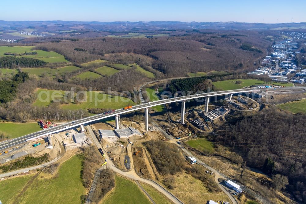 Rinsdorf from above - Construction site for the rehabilitation and repair of the motorway bridge construction BAB A45 Talbruecke Rinsdorf of Sauerlandlinie in Rinsdorf at Siegerland in the state North Rhine-Westphalia, Germany