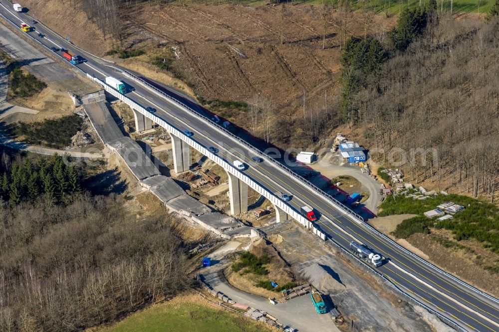 Rinsdorf from above - Construction site for the rehabilitation and repair of the motorway bridge construction BAB A45 Talbruecke Rinsdorf of Sauerlandlinie in Rinsdorf at Siegerland in the state North Rhine-Westphalia, Germany