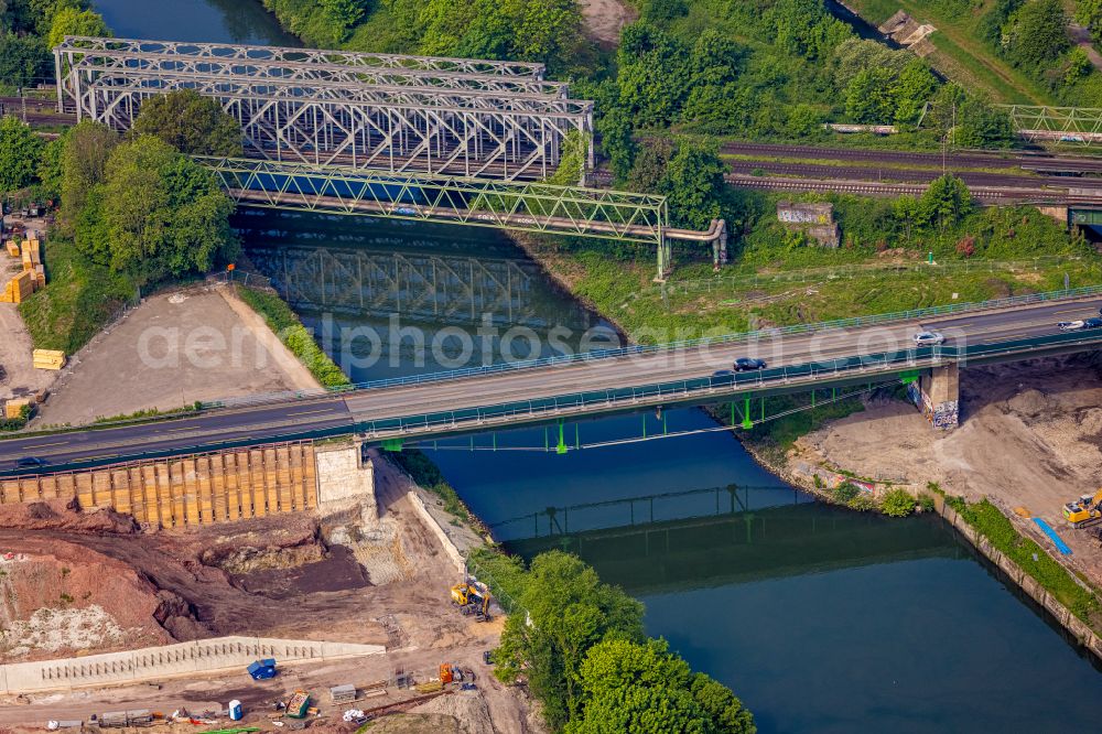 Aerial photograph Herne - Construction site for the rehabilitation and repair of the motorway bridge construction Emschertalbruecke on street A43 in Herne at Ruhrgebiet in the state North Rhine-Westphalia, Germany