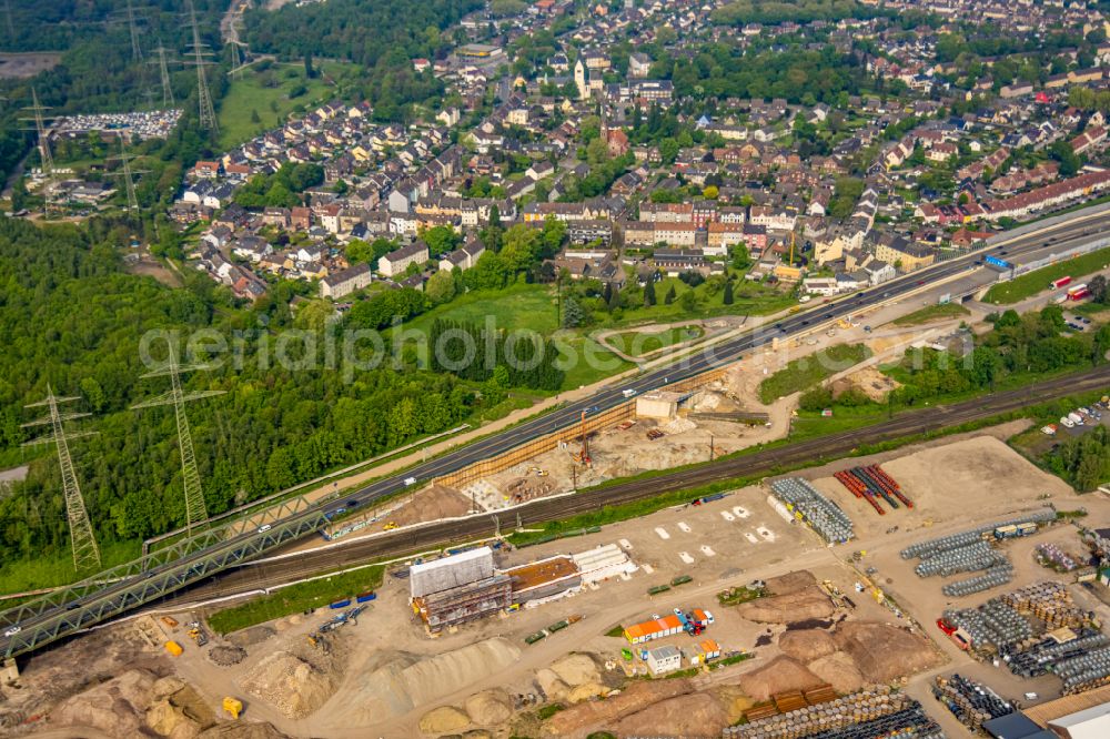 Herne from above - Construction site for the rehabilitation and repair of the motorway bridge construction Emschertalbruecke on street A43 in Herne at Ruhrgebiet in the state North Rhine-Westphalia, Germany