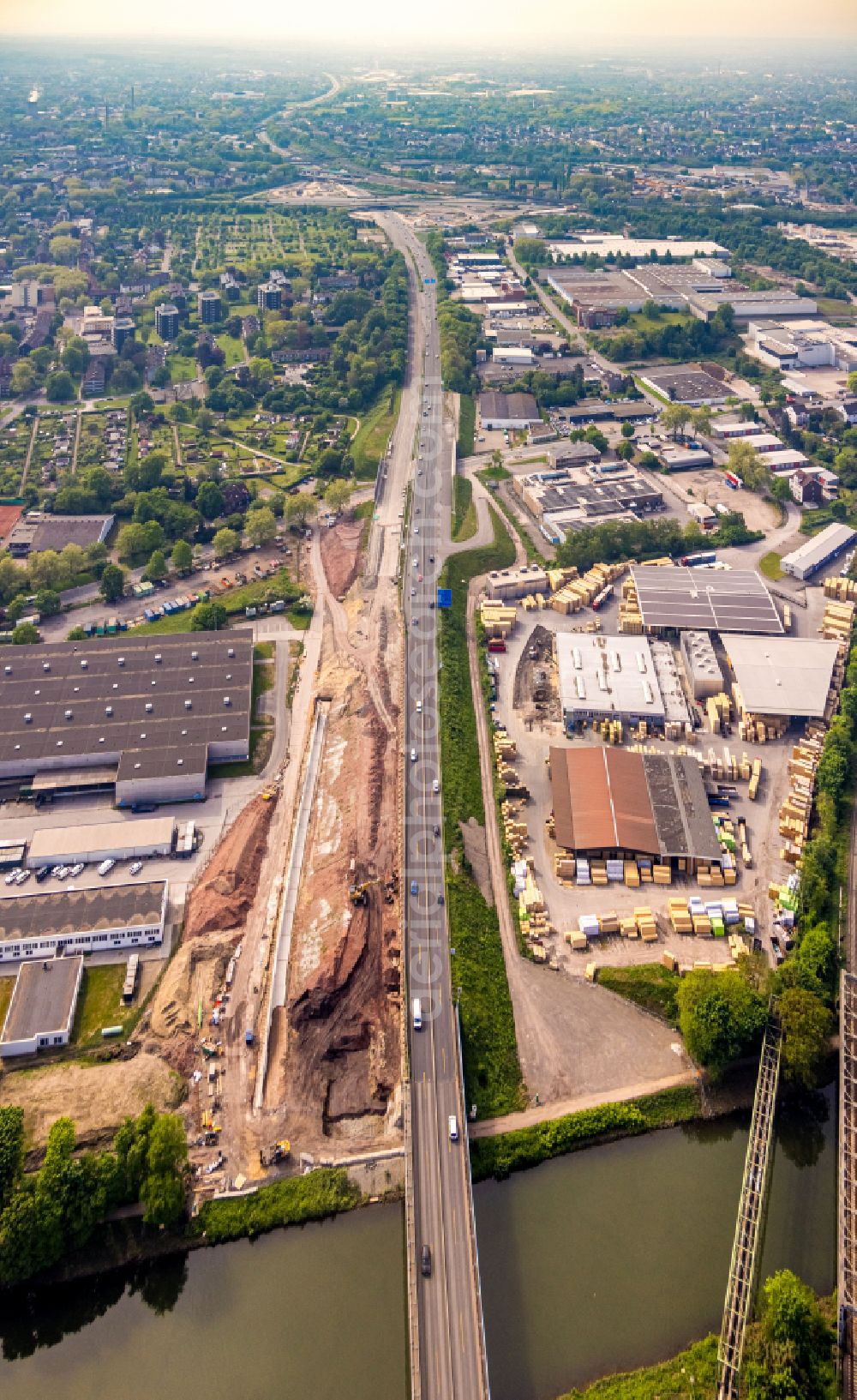 Aerial image Herne - Construction site for the rehabilitation and repair of the motorway bridge construction Emschertalbruecke on street A43 in Herne at Ruhrgebiet in the state North Rhine-Westphalia, Germany