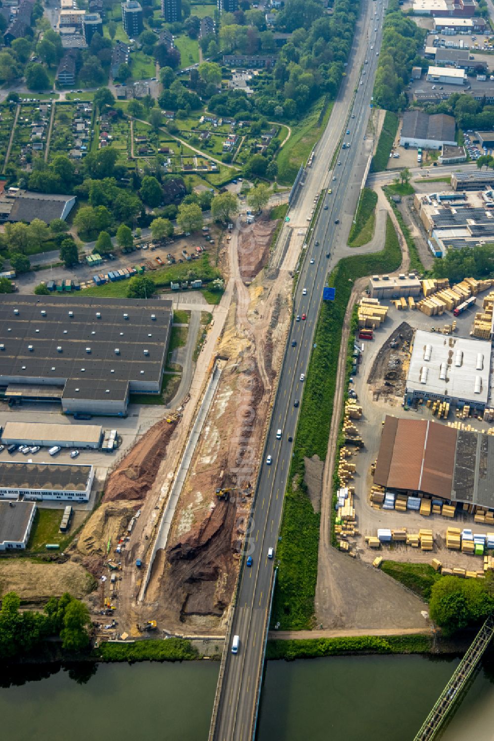 Aerial photograph Herne - Construction site for the rehabilitation and repair of the motorway bridge construction Emschertalbruecke on street A43 in Herne at Ruhrgebiet in the state North Rhine-Westphalia, Germany