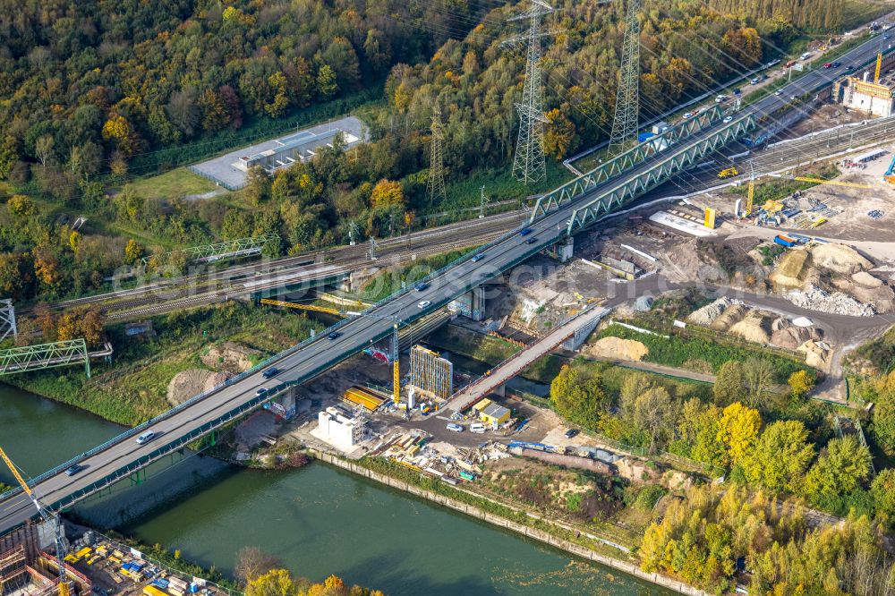 Herne from above - Construction site for the rehabilitation and repair of the motorway bridge construction Emschertalbruecke on street A43 in Herne at Ruhrgebiet in the state North Rhine-Westphalia, Germany