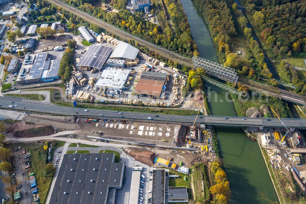 Aerial image Herne - Construction site for the rehabilitation and repair of the motorway bridge construction Emschertalbruecke on street A43 in Herne at Ruhrgebiet in the state North Rhine-Westphalia, Germany