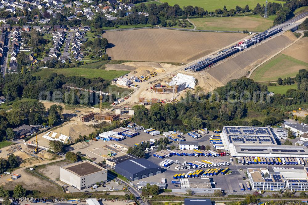 Aerial image Aachen - Construction site for the renovation, renewal and repair of the motorway bridge structure Haarbachtalbruecke federal motorway A544 on street Haarbachtalstrasse in the district Verlautenheide in Aachen in the federal state of North Rhine-Westphalia, Germany